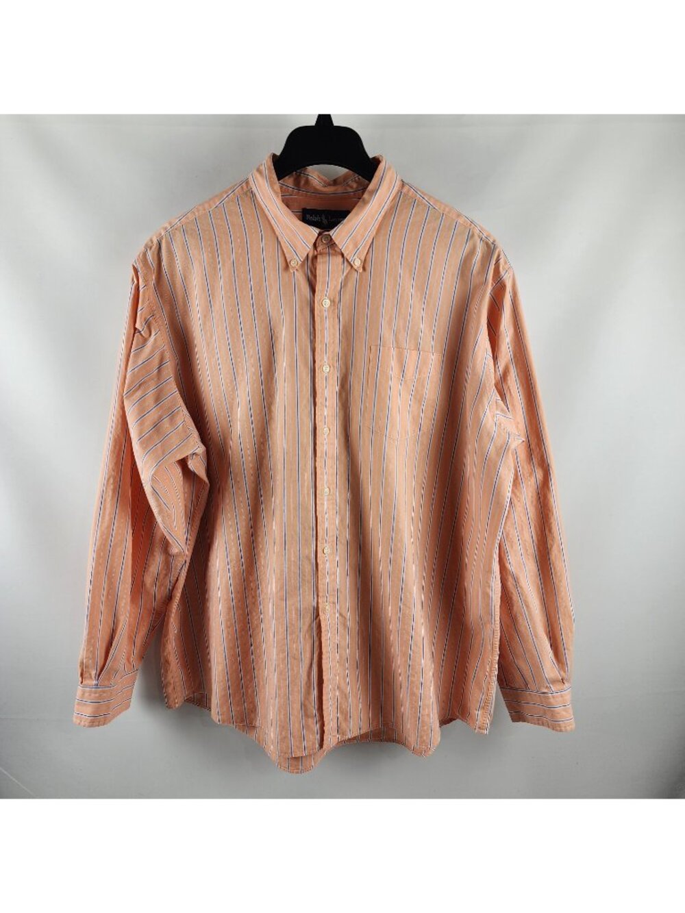 Vintage Ralph Lauren Shirt Mens XXL Orange Blue Vertical Striped L/S Button Up